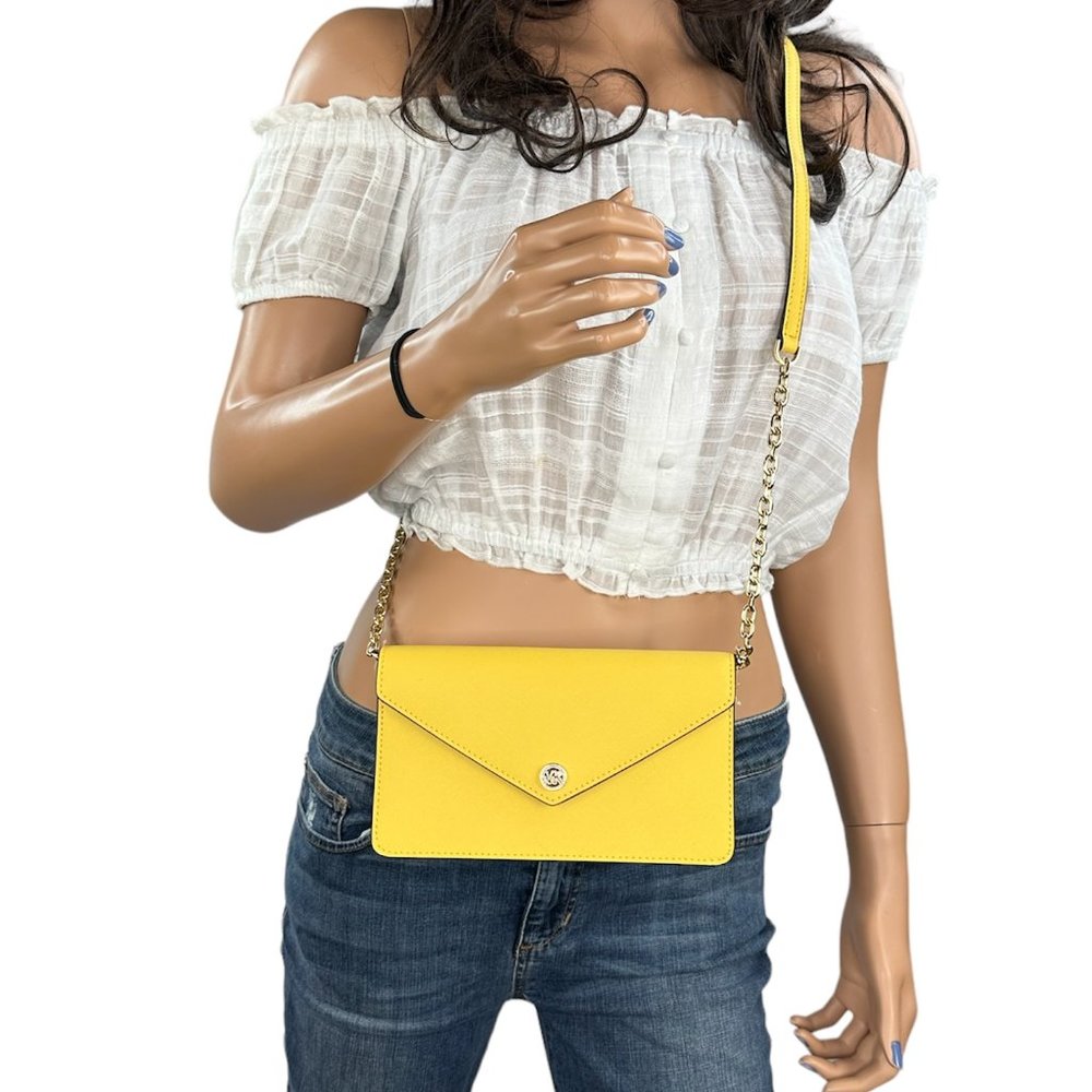 Michael Kors Jet Set Travel Small Envelope Crossbody Bag Wallet Clutch Yellow